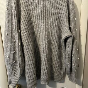 Lane Bryant Gray Cowl Neck Sweater with Ribbed Texture